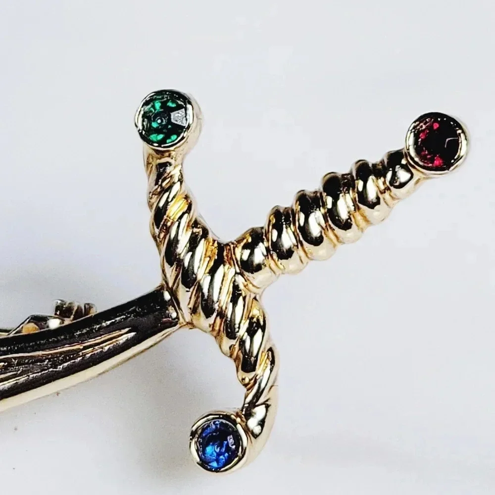 Vintage Gerry's Sword Brooch Pin Signed Rhinesone Cutlas Handle Goldtone…